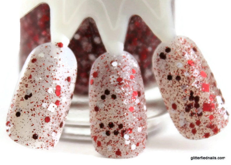 Time Out Red and White, Glitter Topper, Nail Polish, Team Spirit, 5 free, handmade indie nail polish vegan image 1