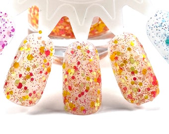 Sunshine - Coral, Peach, Lemon, Orange Glitter Nail Polish, sunny nails, 5 free nail polish, Spring nails, vegan, citrus nails