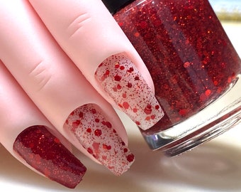 Royal Red glitter nail polish, all red glitter polish, red nail polish, red holographic nail, vegan nail polish, cruelty free nail