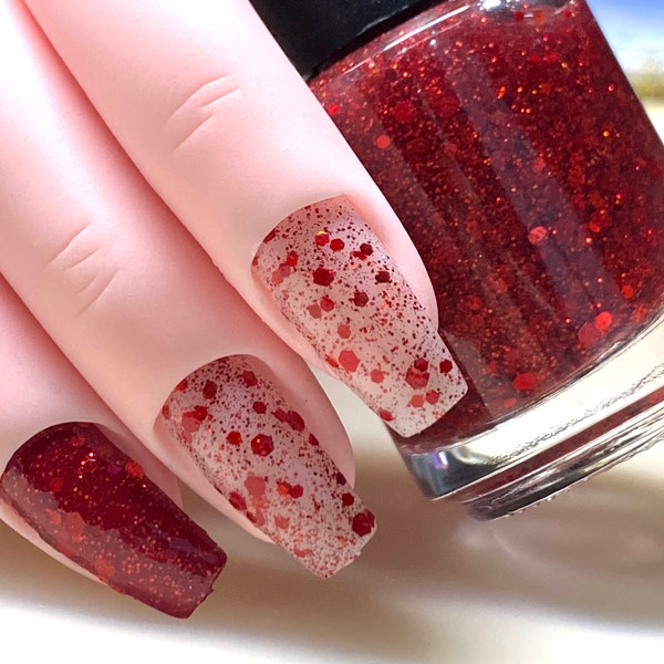 Royal Red glitter nail polish, all red glitter polish, red nail polish, red holographic nail, vegan nail polish, cruelty free nail