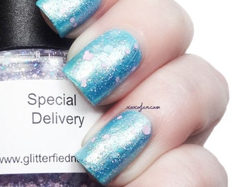 Special Delivery - Iridescent Blue Pink Glitter Nail Polish 5 free nail polish handmade nail polish indie nail polish vegan cruelty free