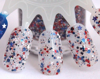 Patriotic - Red White Blue Silver, Glitter Nail Polish, star glitter topper, flag nail polish, July 4th, America, USA