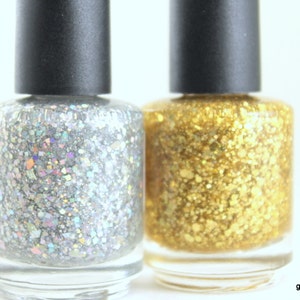 Nail polish set Silver Gold Glitter Nail Polish 5 free nail polish handmade indie nail polish vegan cruelty free nail polish holographic