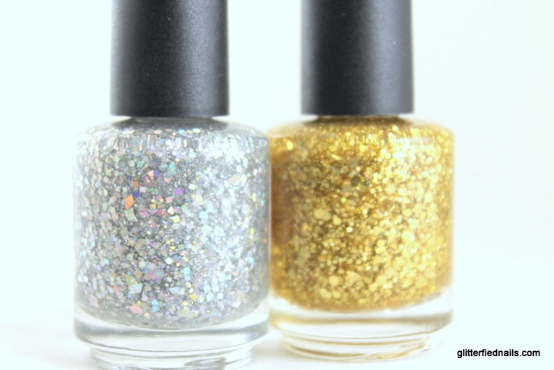 Nagellack Set Silber Gold Glitter Nagellack 5 kostenlose Nagellack handgemachte Indie Nagellack Vegan Grausamkeit frei Nagellack holographische Bild 1