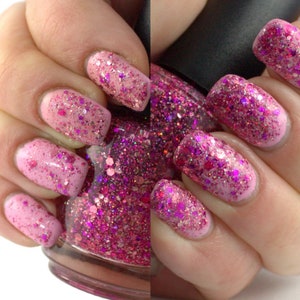 Passionate Kisses - Fuchsia pink glitter nail polish, magenta rose holographic glitter, 5 free, handmade indie nail polish vegan nail polish