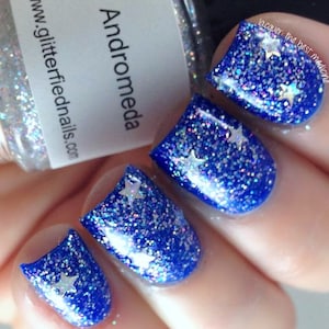 Andromeda -Holographic Iridescent Glitter Nail Polish Silver Stars nail polish handmade indie nail polish vegan cruelty free nail