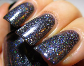 Black Hole Black Silver Holo Glitter Nail Polish Galaxy nail 5 free nail polish handmade indie nailpolish vegan polish