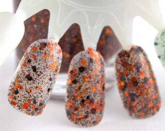 All Hallows' Eve - Black Orange Glitter Nail Polish, Halloween nail polish, 5 free nail polish handmade indie nail polish vegan cruelty free