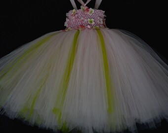 Spring Flower and Tulle Tutu Dress Great for Weddings, Photo Shoots, Birthday, Baby Showers or Newborn Gift.