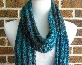 Ribbed Knit Multicolored Teal Blue Black Brick Long Scarf Hand Knit Warm Unisex Fashion Scarf