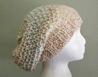 Hand Knit Multicolored Slouchy Hat Hand Knit Multicolored Beret in Lion Brand Homespun Yarn in Pearls, cream, oatmeal, taupe and pale gray