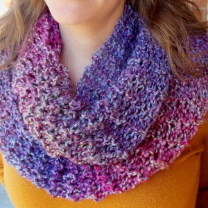 Multicolored Purple Pink Mixed Berries Hand Knit Infinity Circle Loop Fashion Scarf