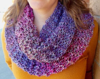 Multicolored Purple Pink Mixed Berries Hand Knit Infinity Circle Loop Fashion Scarf