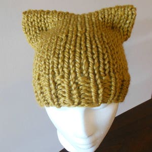 Kitty Hat Mustard Gold Wool Blend Kitty Hat Pussy Hat Hand Knit Cat Hat image 10