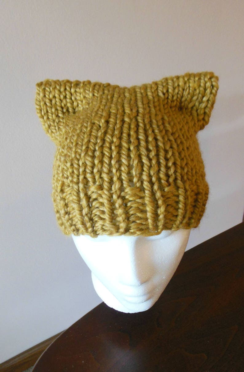 Kitty Hat Mustard Gold Wool Blend Kitty Hat Pussy Hat Hand Knit Cat Hat image 10