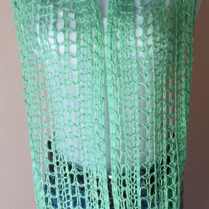 Spearmint Green Infinity Scarf Hand Knit Lacy Open Weave Light Weight Circle Loop Fashion Scarf image 5