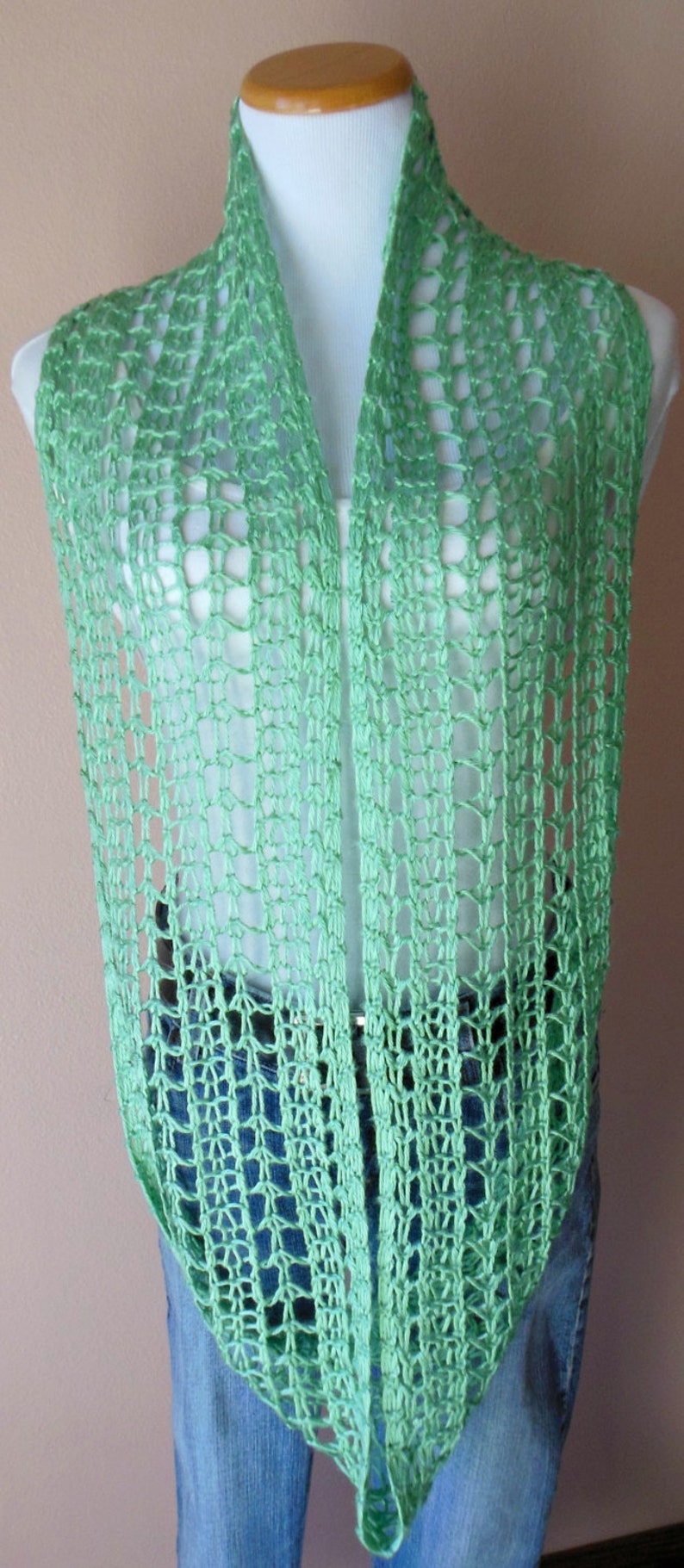 Spearmint Green Infinity Scarf Hand Knit Lacy Open Weave Light Weight Circle Loop Fashion Scarf image 5