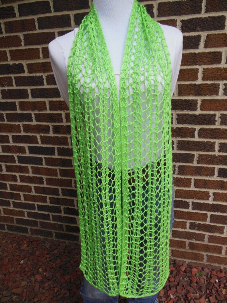 Lime Green Scarf Hand Knit Lacy Open Weave Light Weight Etsy