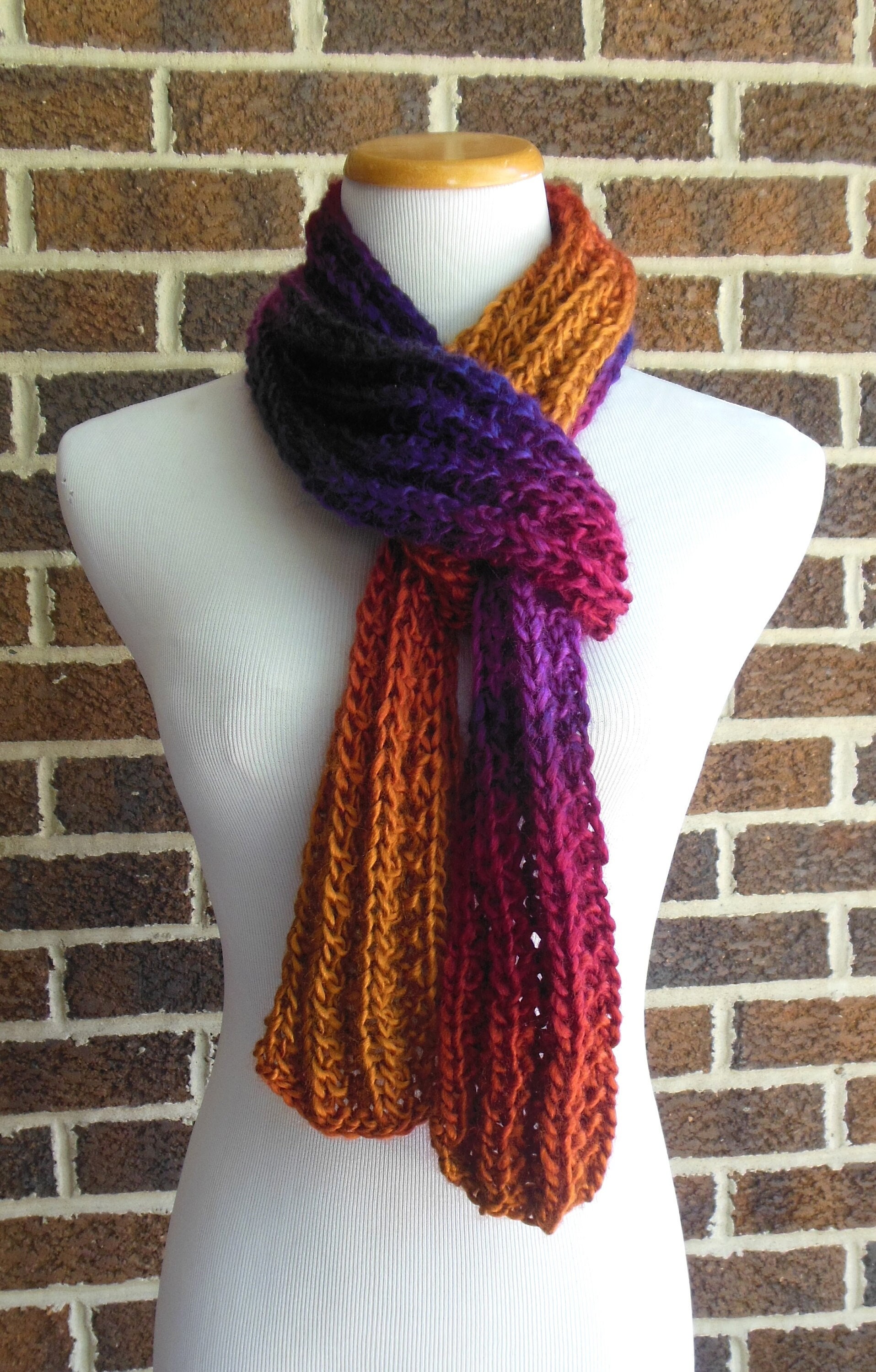 Long Ribbed Hand Knit Scarf With Lion Brand Landscapes Ombre Yarn