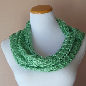 Spearmint Green Infinity Scarf Hand Knit Lacy Open Weave Light Weight Circle Loop Fashion Scarf image 4