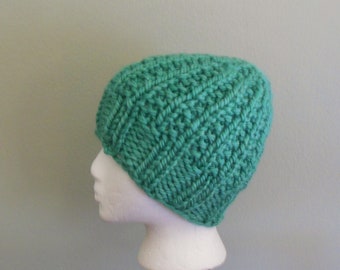 Hand Knit Thick & Chunky Wool Blend Messy Bun Hat Hand Knit Thick Chunky Wool Blend Ponytail Hat in Spearmint Green