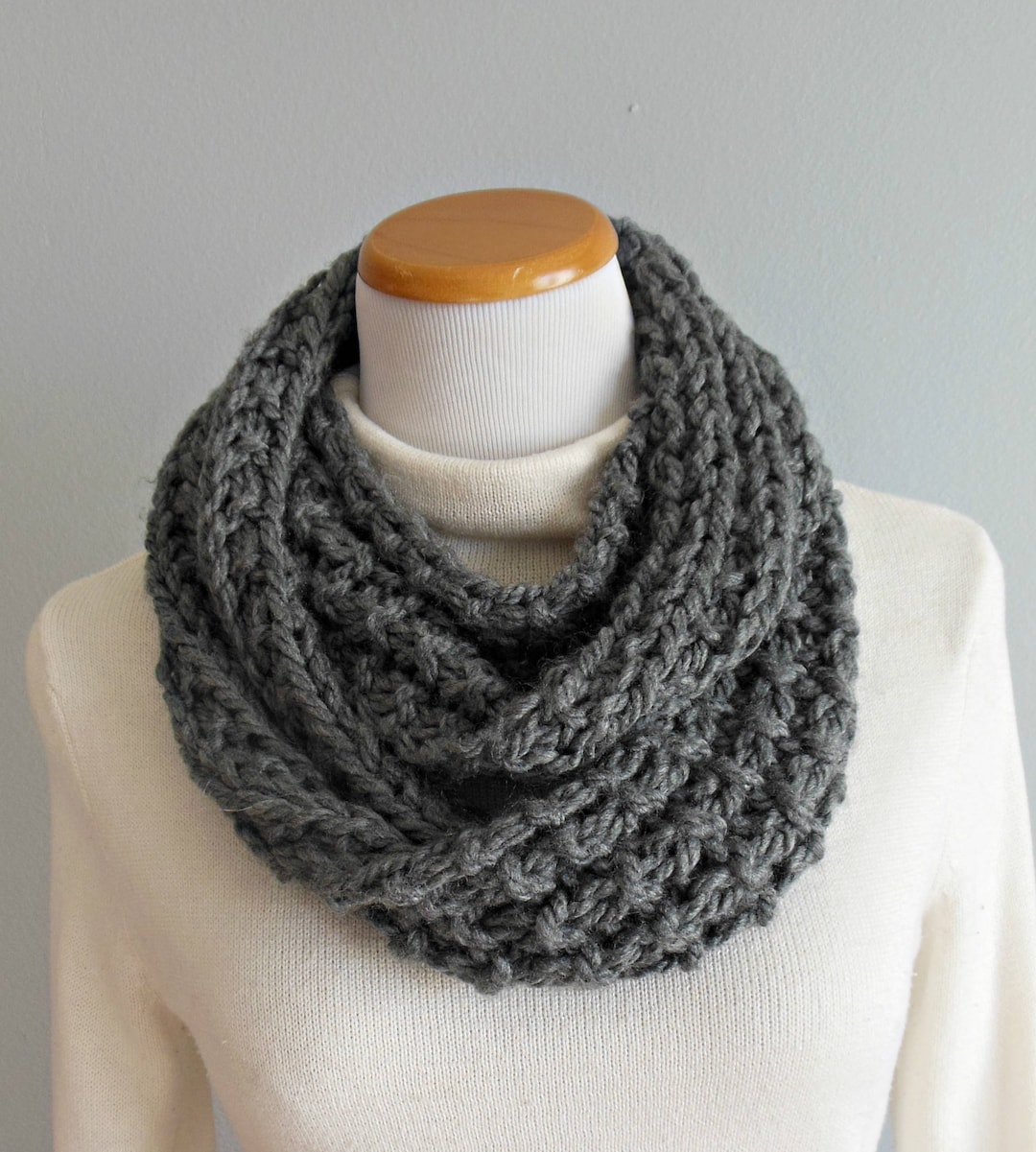 Dark Grey Hand Knit Infinity Scarf, Thick & Chunky, Neck Warmer, Cowl ...