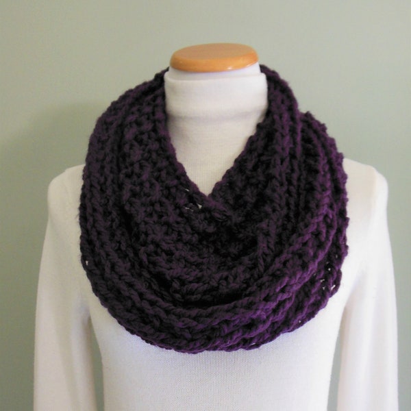 Dark Purple Hand Knit Infinity Scarf, Thick & Chunky, Neck Warmer, Cowl, Circle Loop Scarf