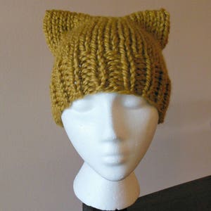 Kitty Hat Mustard Gold Wool Blend Kitty Hat Pussy Hat Hand Knit Cat Hat image 6