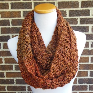 Shades of Brown and Rust Infinity Scarf Hand Knit Fashion Circle Loop Scarf in Wildfire