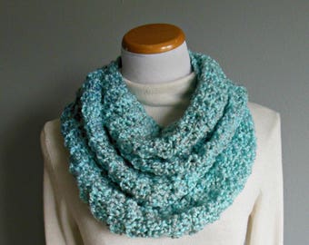 Turquoise Blue Multicolored Infinity Scarf Hand Knit Circle Loop Fashion Scarf