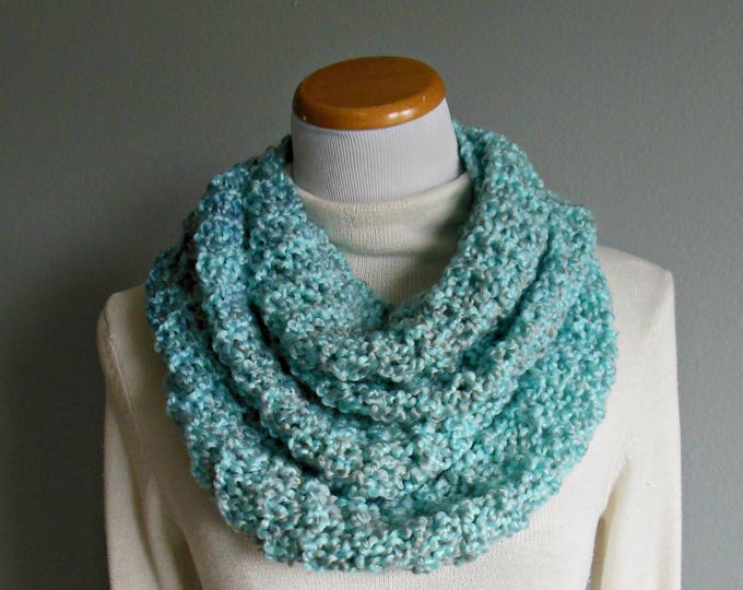 Turquoise Blue Multicolored Infinity Scarf Hand Knit Circle Loop ...