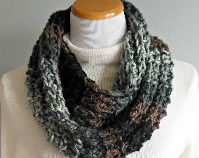 Infinity Scarf Hand Knit Thick & Chunky Black Gray Charcoal Brown Mocha ...