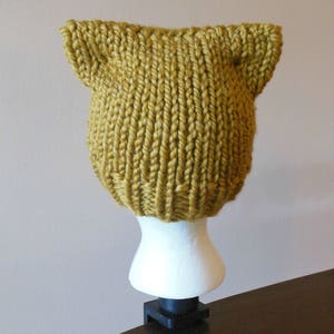 Kitty Hat Mustard Gold Wool Blend Kitty Hat Pussy Hat Hand Knit Cat Hat image 8