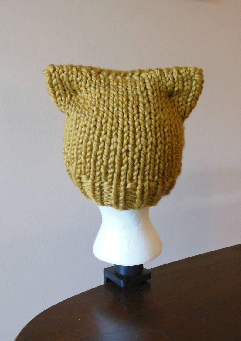 Kitty Hat Mustard Gold Wool Blend Kitty Hat Pussy Hat Hand Knit Cat Hat image 8