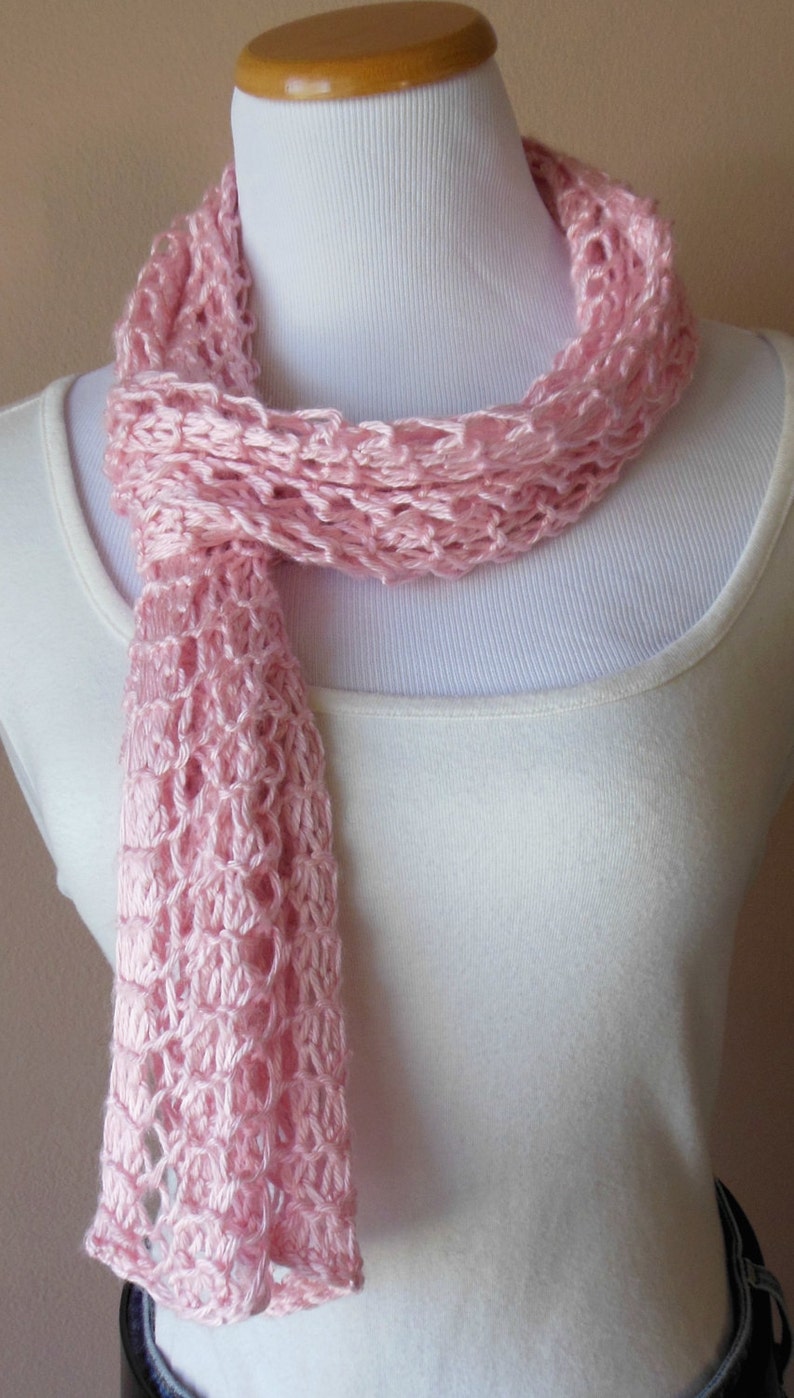 Pink Scarf Pastel Pink Light Pink Hand Knit Light Weight Lacy Etsy