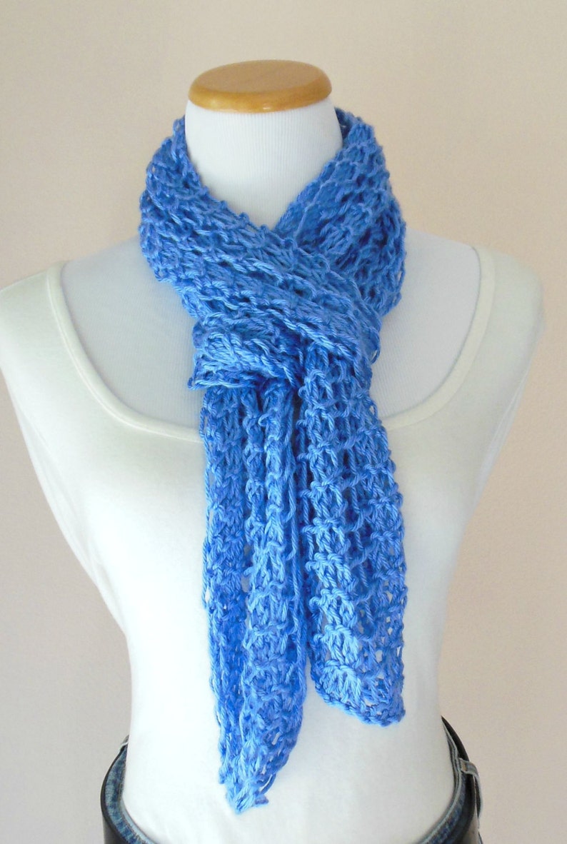 Periwinkle Blue Scarf Hand Knit Light Weight Lacy Open Weave Etsy