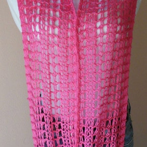 Hot Pink Bright Pink Infinity Scarf Lacy Open Weave Hand Knit Watermelon Pink Circle Loop Light Weight Fashion Scarf image 5