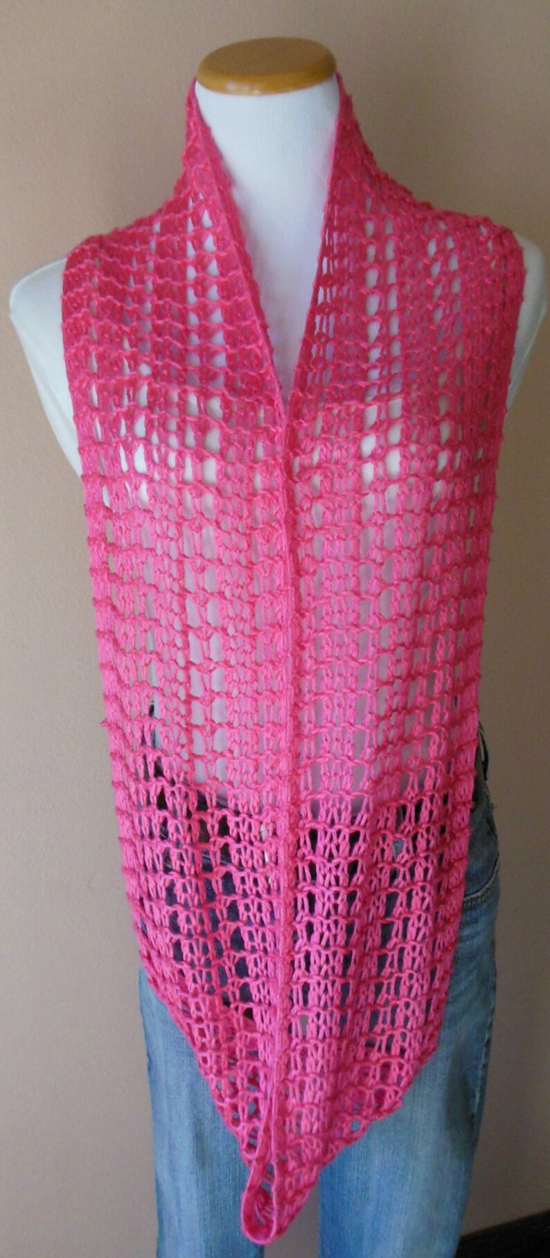 Hot Pink Bright Pink Infinity Scarf Lacy Open Weave Hand Knit Watermelon Pink Circle Loop Light Weight Fashion Scarf image 5