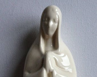 Mid century vintage Anglia pottery cream white china figurine of the Virgin Mary Madonna