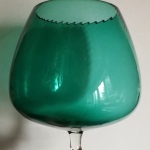 Large blue green spiral pattern glass balloon brandy shaped goblet GLASS vase retro 60s or 70s perfect clear stem