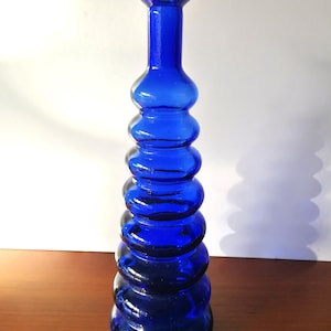 Vintage Cobalt Blue Glass Bottle with Hoops