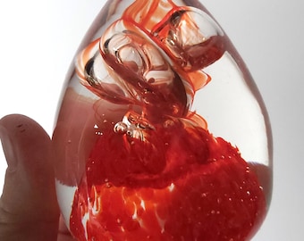 Red and Clear Paperweight with bubbles Art Studio Glass