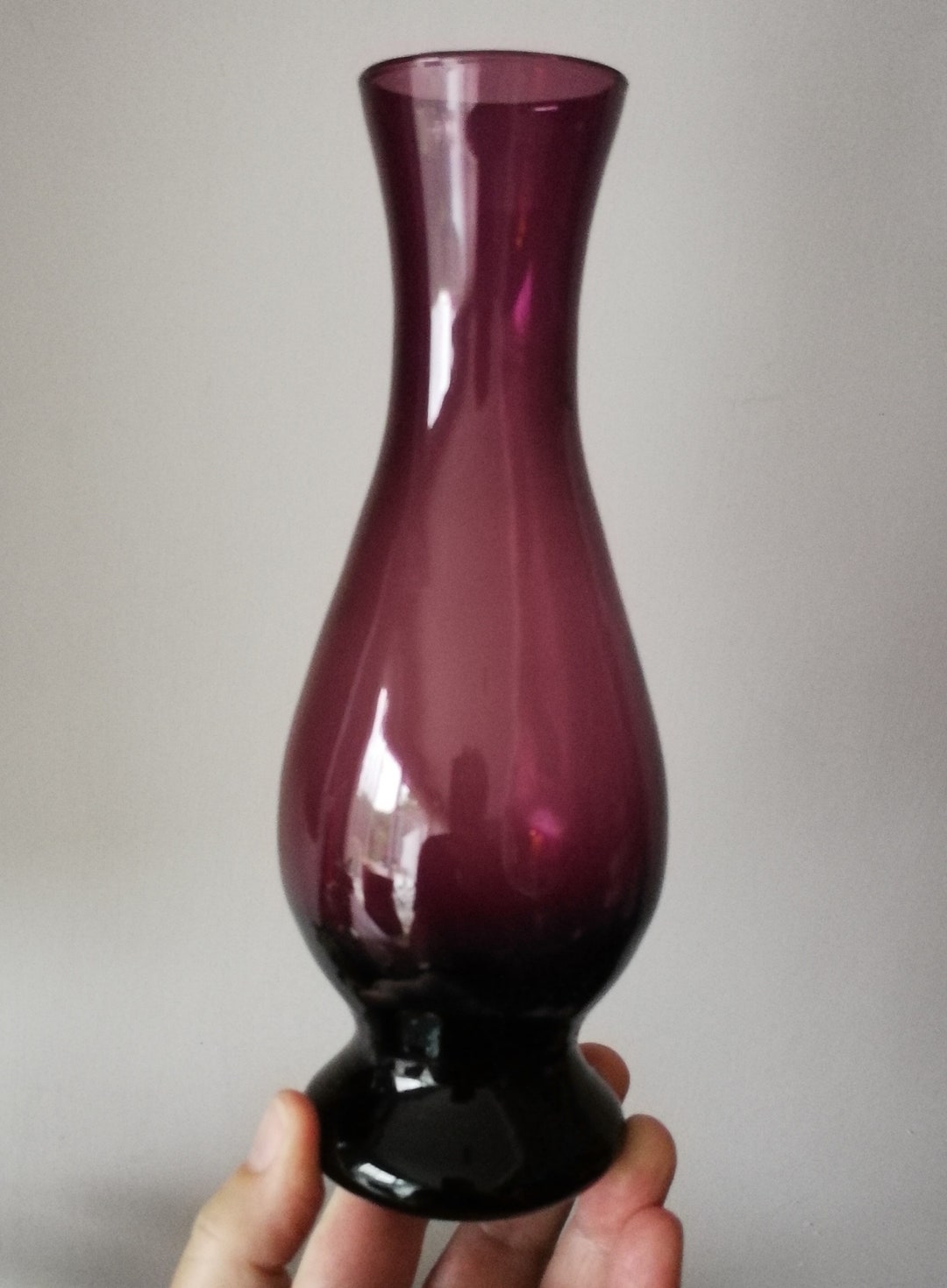 Vintage Retro Deep Purple Glass Vase Etsy UK