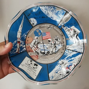 Apollo Lunar landings commemorative glass plate American history