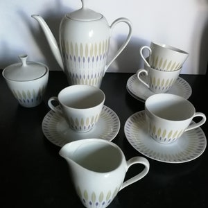 1930s Bavarian Art Deco Porcelain Tea or Coffee Set vintage retro four person Oscar Schaller for Winterling Germany