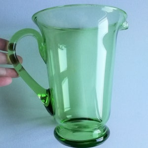 retro vintage 1960s similar to Whitefriars glass wide green coloured water pitcher fantastic quality