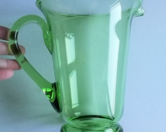 retro vintage 1960s similar to Whitefriars glass wide green coloured water pitcher fantastic quality