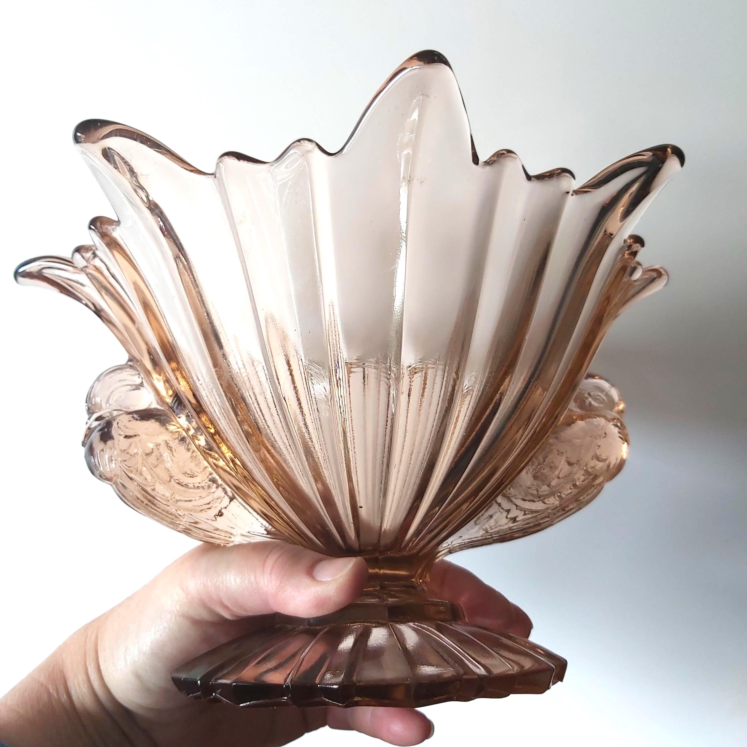 Vintage Pink Glass Art Deco Bowl With Bird Handles – STS Abel
