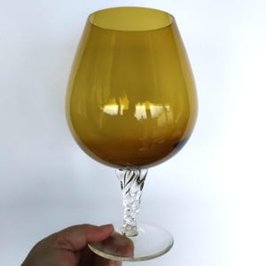 Medium size amber glass balloon brandy shaped goblet GLASS vase retro 60s or 70s perfect sturdy twisted stem clear base