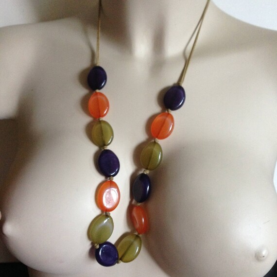 Necklace - sage green orange and brown transparen… - image 4